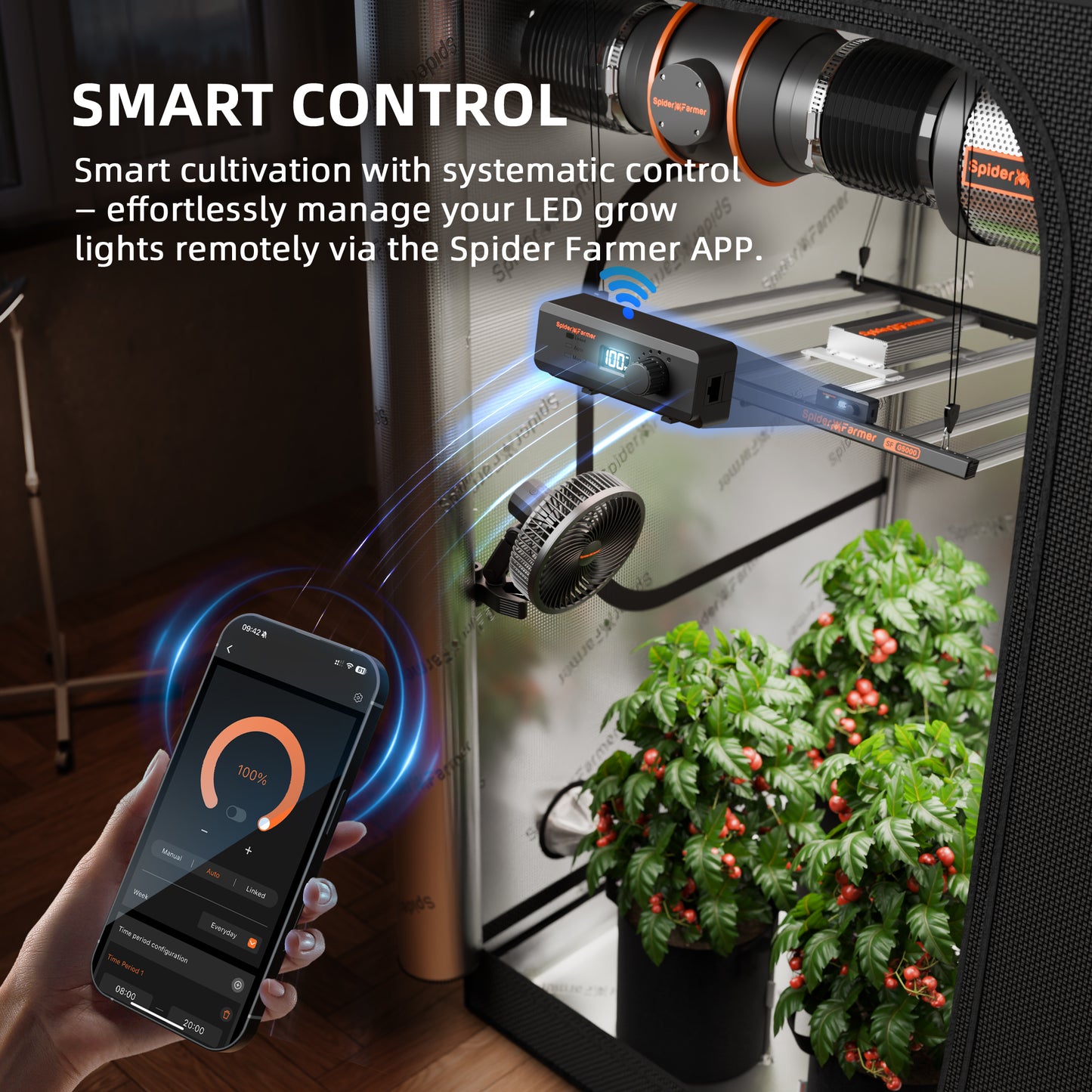 2025 Spider Farmer® G5000 480W WiFi & Bluetooth App-gesteuerte LED-Pflanzenlampe Vollspektrum Dimmbar, für 120x120cm Growzelt