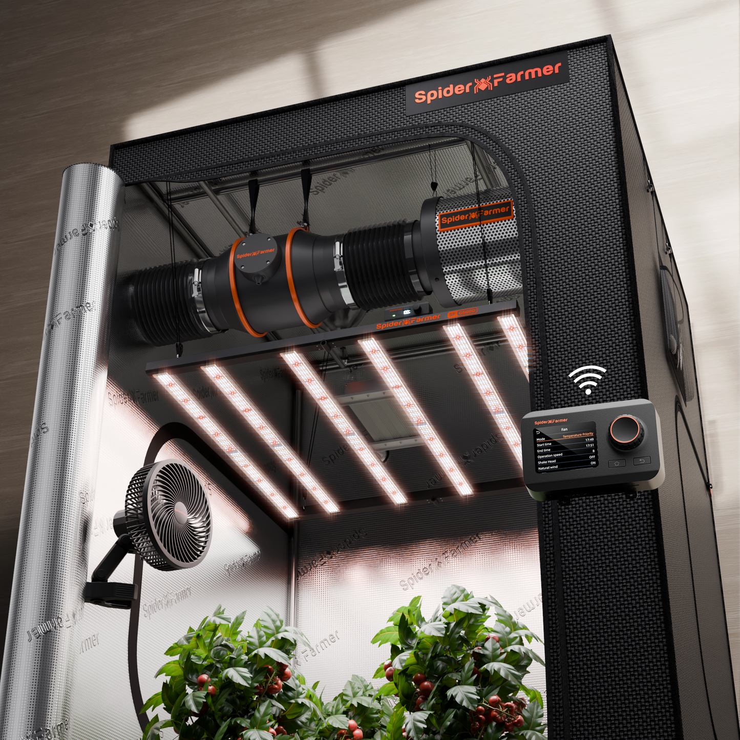 Spider Farmer® Automatisiertes Growbox-Komplettset – 120×120×200 cm | G5000 480W Vollspektrum-LED-Pflanzenlampe | 6″ Clip-Ventilator | 6″ Belüftungssystem mit GGS-Klimacontroller | Bluetooth- & WLAN-App-Steuerung |
