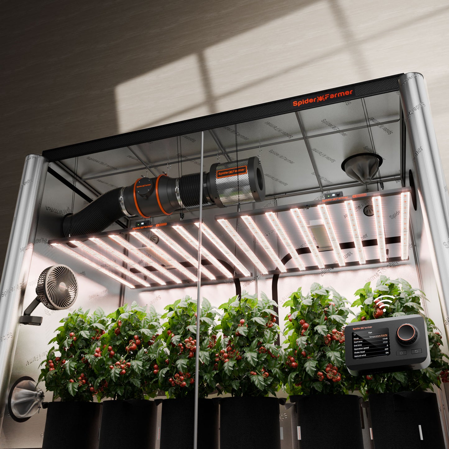 Spider Farmer® 300x150x200CM Komplettes Growzelt-Set | 2 x neueste Version G1000W Vollspektrum-LED-Growlampe | 15 cm Clip-Ventilator | 15 cm Belüftungssystem | APP-Steuerung über Bluetooth & WLAN für automatisierte Beleuchtung, Belüftung & Luftzirkulation