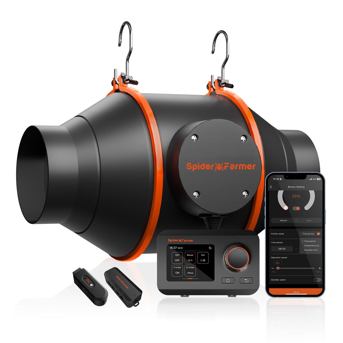 2025 Neuer Spider Farmer 4 oder 6 Zoll Inline-Ventilator 205 CFM mit GGS-Controller