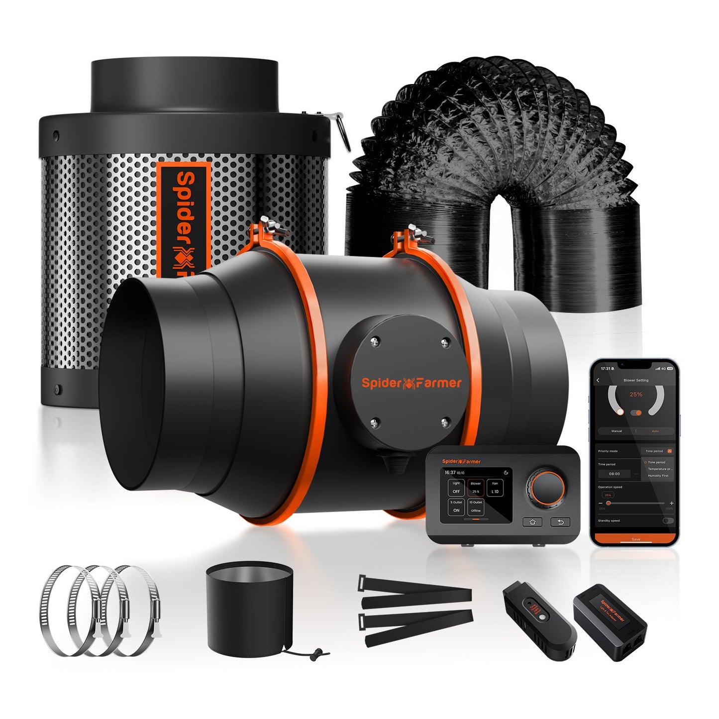 Spider Farmer 6 Zoll Inline-Kanalventilator-Kits 402CFM mit GGS-Controller-Lüftungssystem