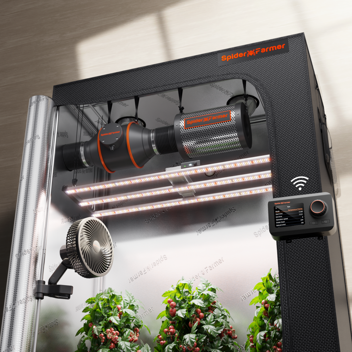 Spider Farmer® 140x70x200cm Komplettes Grow Box-Set丨Neueste Version G4500 320W Vollspektrum-LED丨6” Clip-Ventilator丨4″ Belüftungssystem | Bluetooth- & WLAN-App-Steuerung für automatisierte Beleuchtung und Belüftung