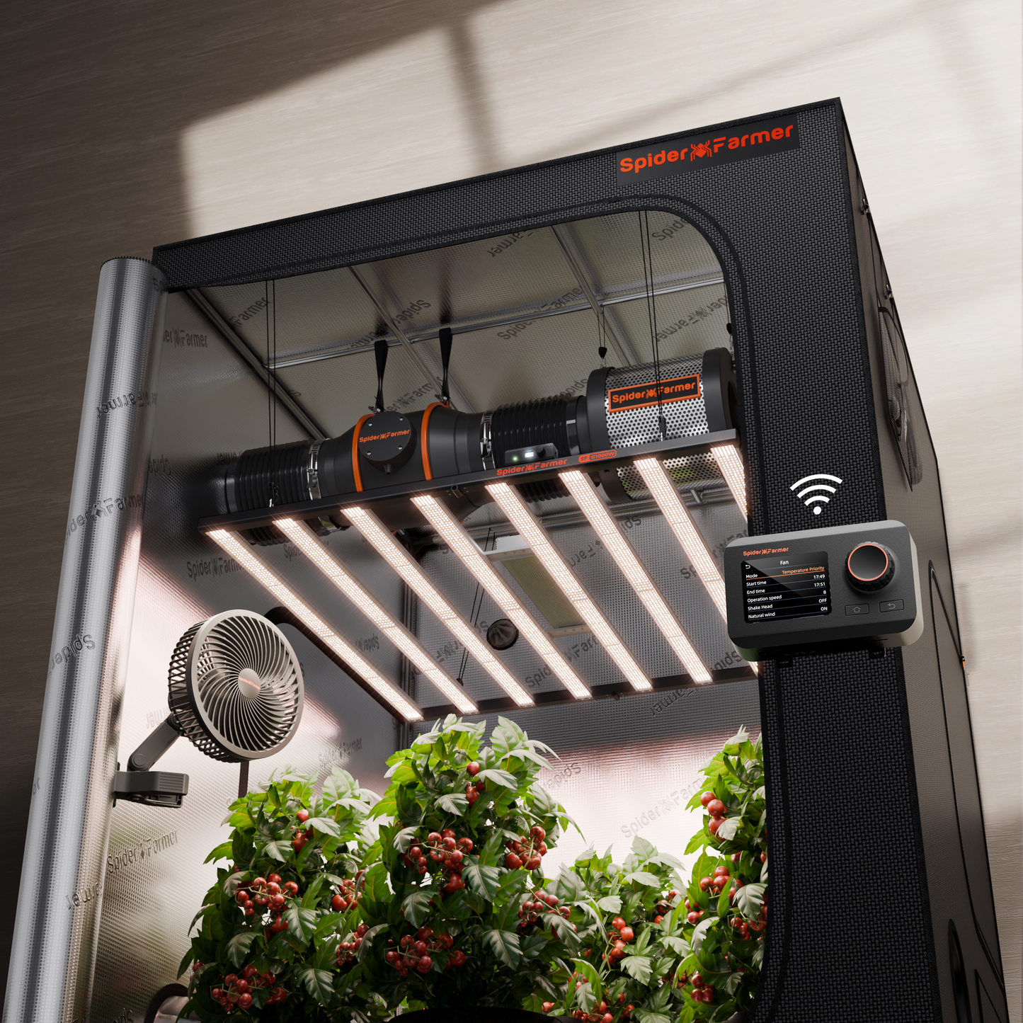 Spider Farmer® Automatisiertes Growbox-Komplettset – 150×150×200 cm für 9 Pflanzen | G1000W Vollspektrum-LED-Pflanzenlampe | 6″ Clip-Ventilator | 6″ Belüftungssystem mit GGS-Klimacontroller | Bluetooth- & WLAN-App-Steuerung