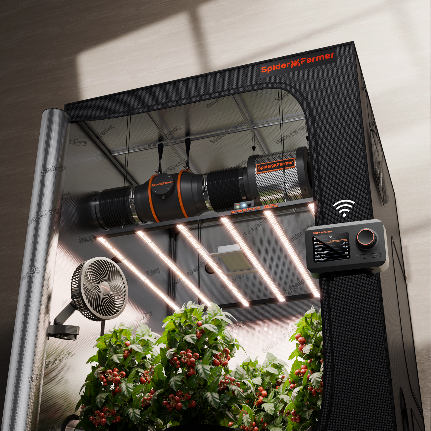 Spider Farmer® Automatisiertes Growbox-Komplettset – 150×150×200 cm für 9 Pflanzen | G8600 800W Vollspektrum-LED-Pflanzenlampe | 6″ Clip-Ventilator | 6″ Belüftungssystem mit GGS-Klimacontroller | Bluetooth- & WLAN-App-Steuerung |